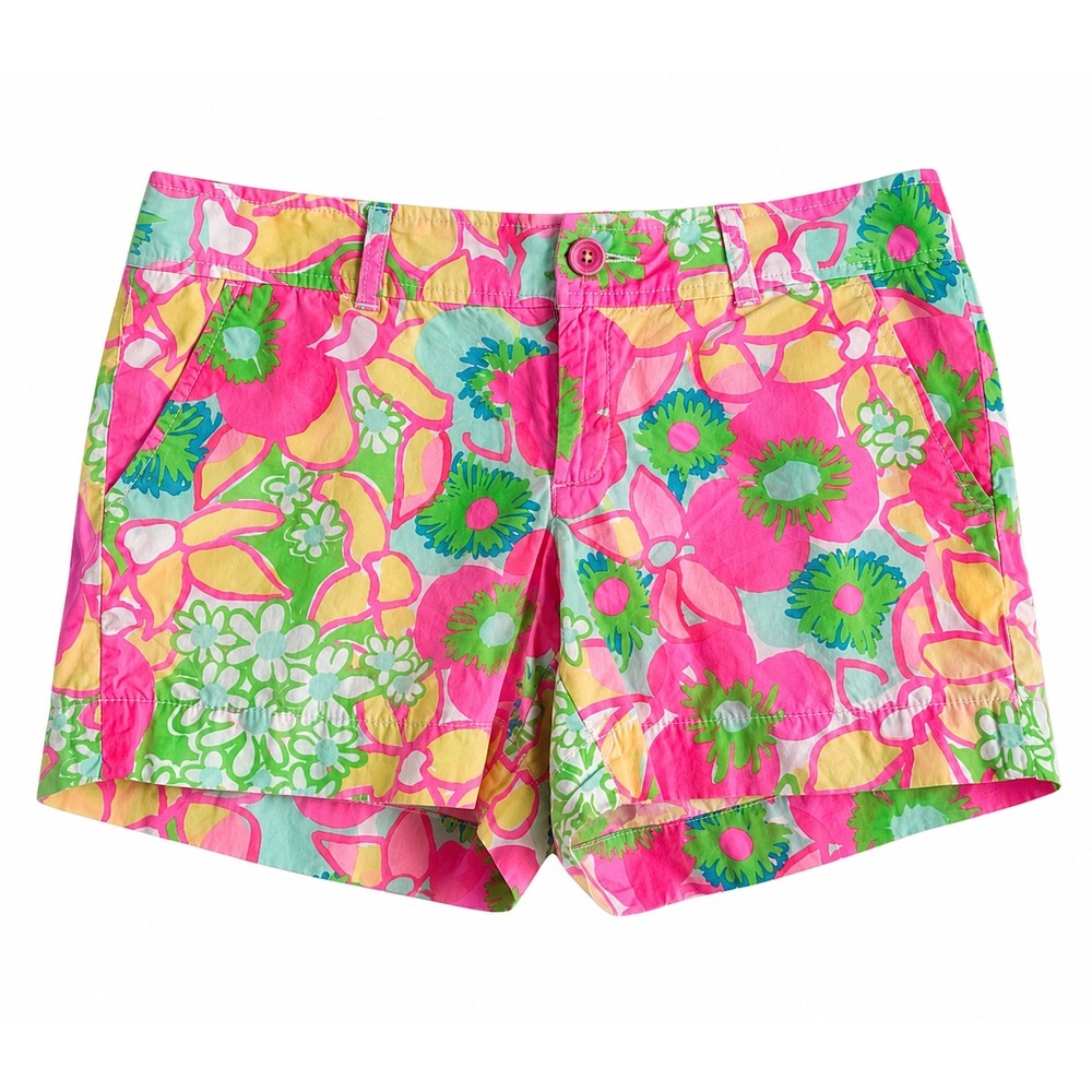 Lilly Pulitzer Callahan Shorts Size 8 Pink Green Floral Print 100% Cotton Preppy